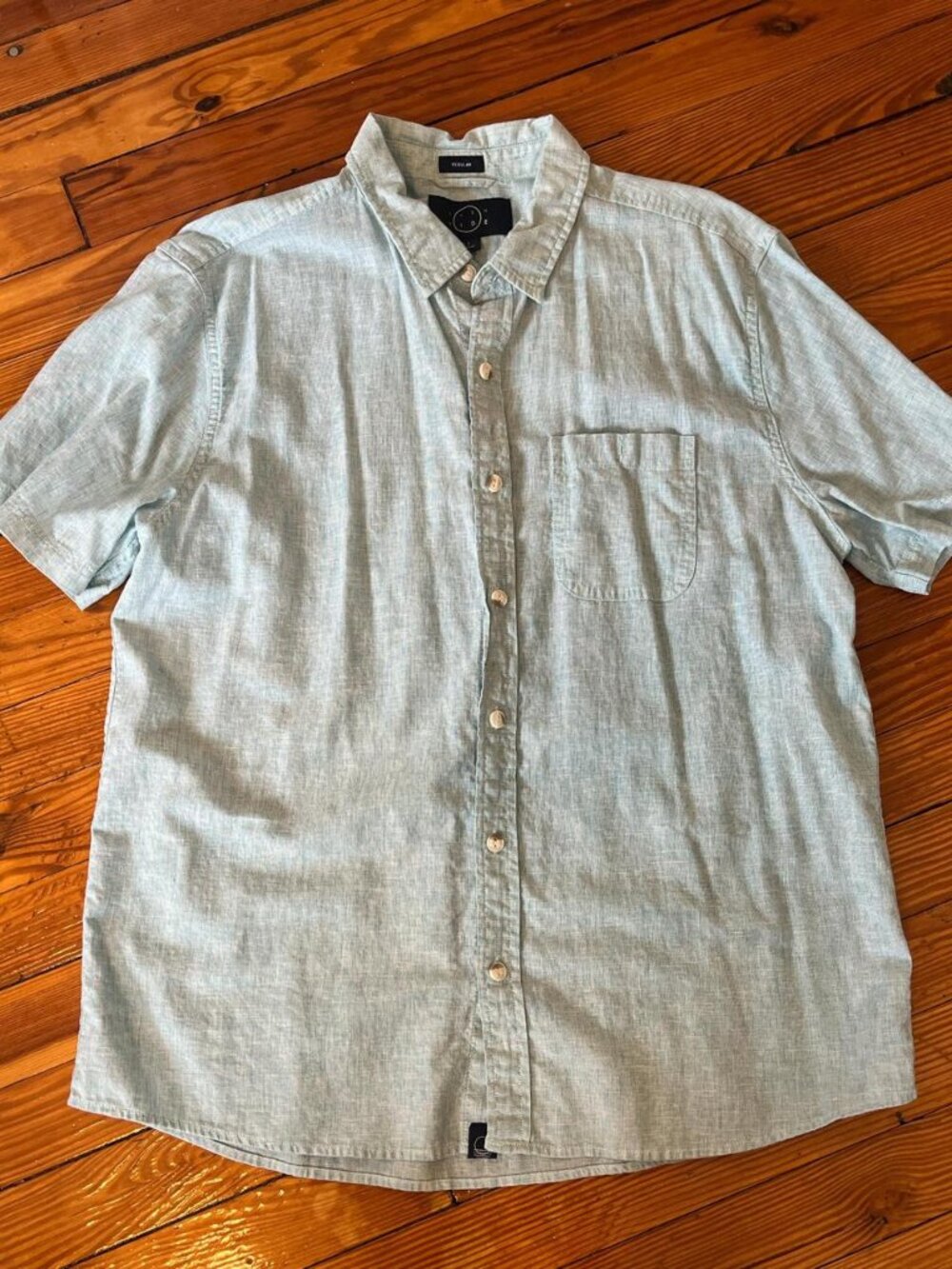 Eventide Light Blue Linen Blend Short Sleeve Shirt Men's L